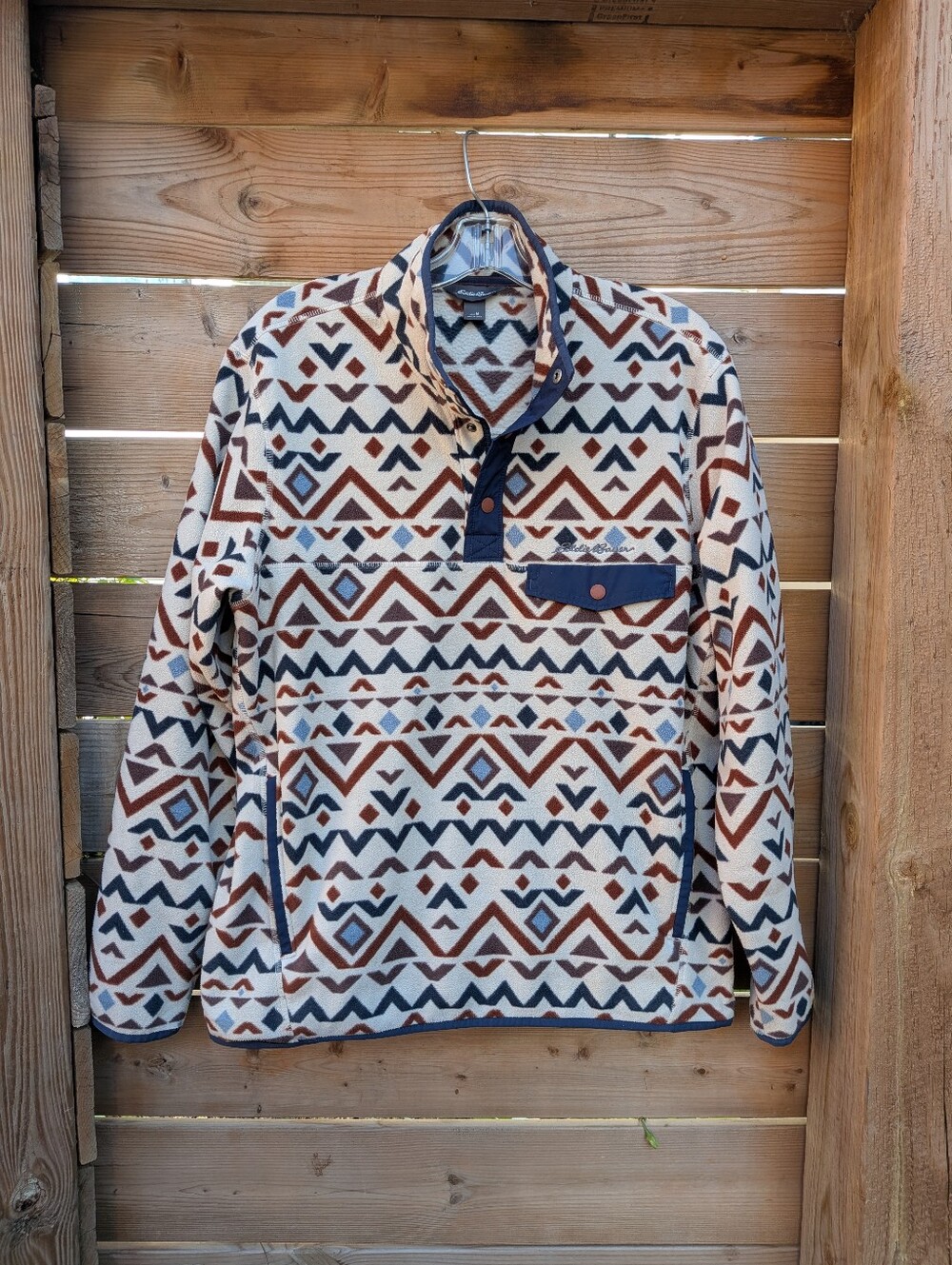 Eddie Bauer Chutes Snap Mock Pullover Fleece Snap Sweater Aztec Mens Medium